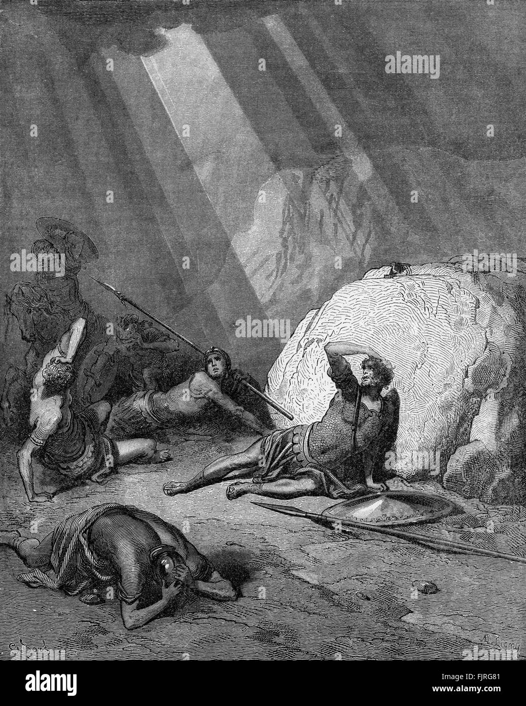 Sauls Bekehrung auf dem Weg nach Damaskus (Apostelgeschichte Kapitel IX), Illustration von Gustave Doré (1832 – 1883) Stockfoto