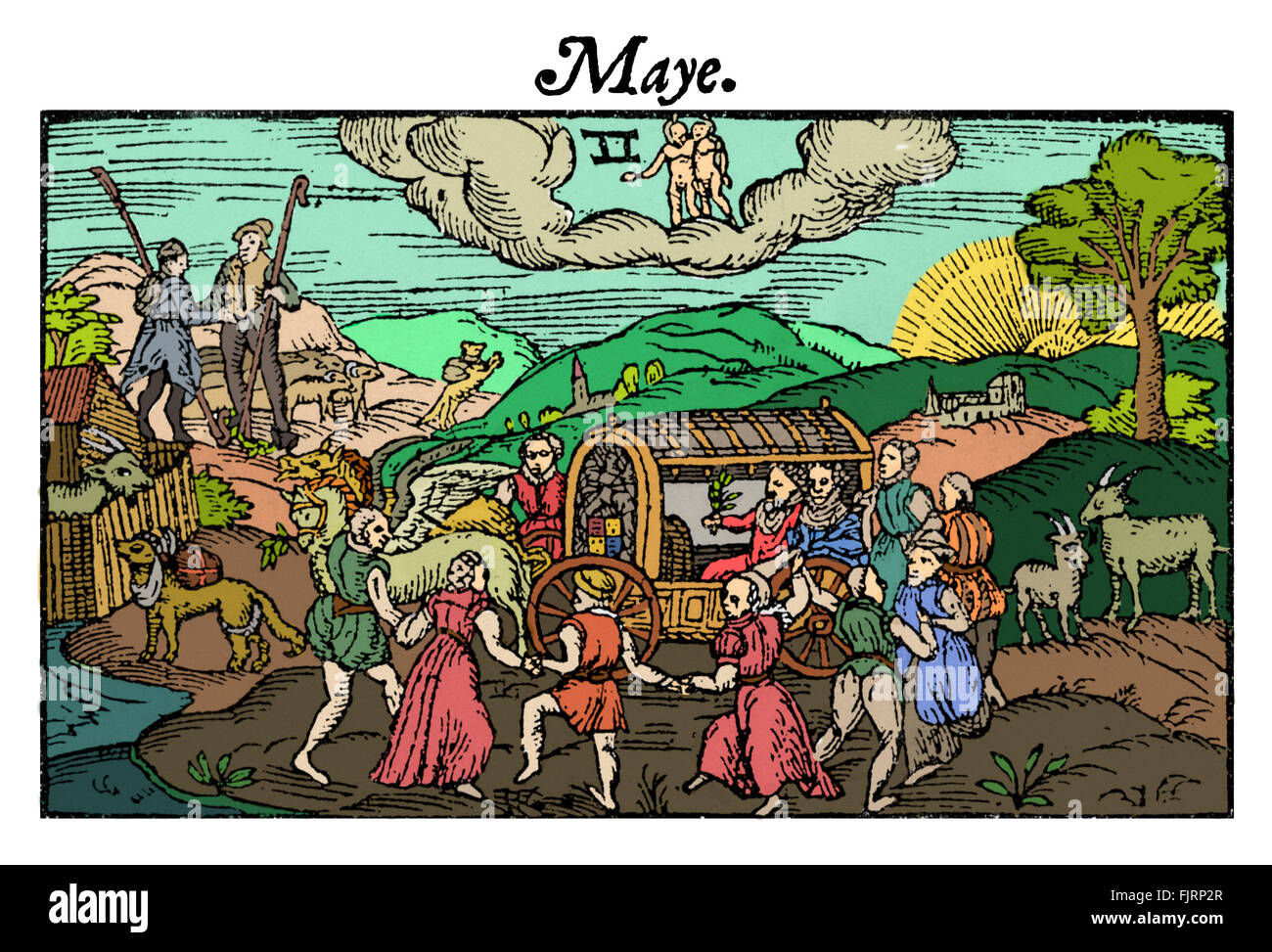 Der Hirte Kalender, 1579.   von Edmund Spenser.  .  Der Shepheardes Kalender. ES: 1552? -Kann 1599 / Maye. Leute, die tanzen. Stockfoto