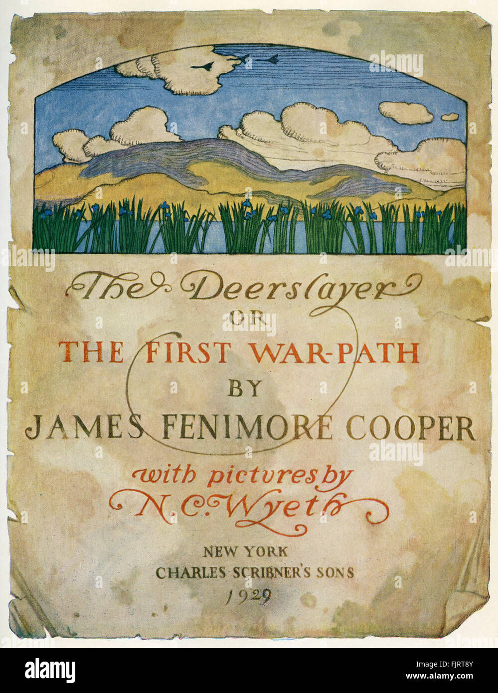 Der Wildtöter oder die erste Kriegspfad Titelseite von James Fenimore Cooper. Illustration von N C Wyeth. (1882 - 1945) JFC. US-amerikanischer Autor 15. September 1789 – 14. September 1851 Stockfoto