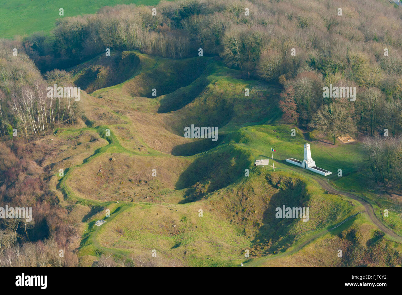 Meuse (55), Vauquois, Ancien Champs de Bataille De La Premiere Guerre Mondiale, la Butte de Vauquois (Vue Aerienne) / / Frankreich, M Stockfoto