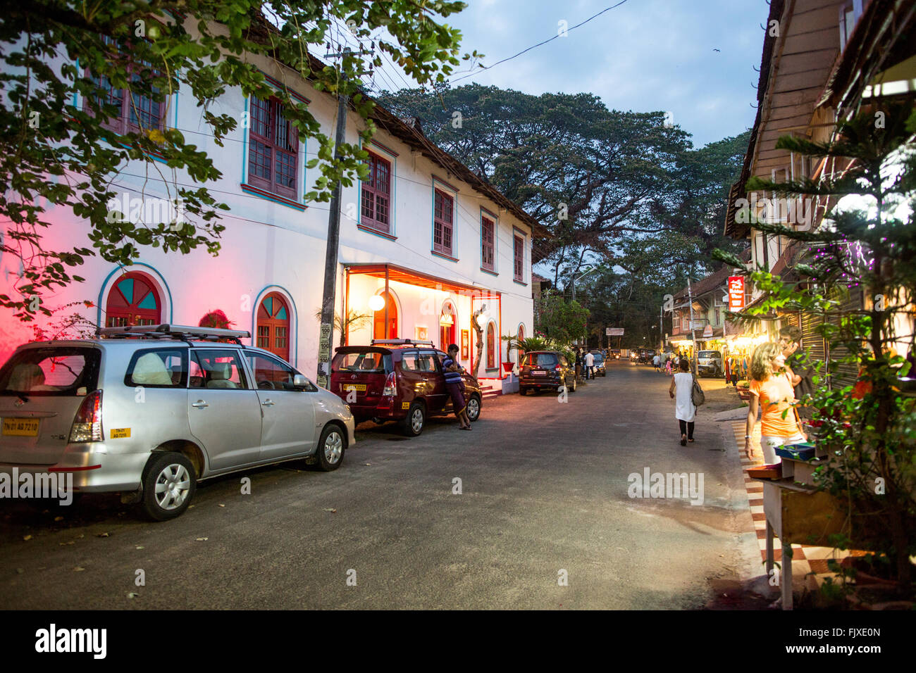 Princes Street bei Nacht Fort Kochi Kerala Indien Stockfoto