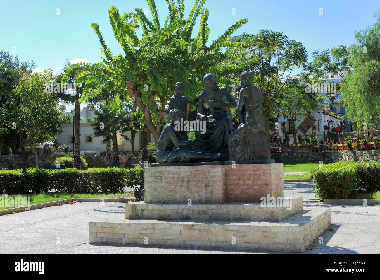 Hippokrates-Statue, Kos-Stadt, Insel Kos, Dodekanes-Gruppe von Inseln, Süd Ägäis, Griechenland. Stockfoto