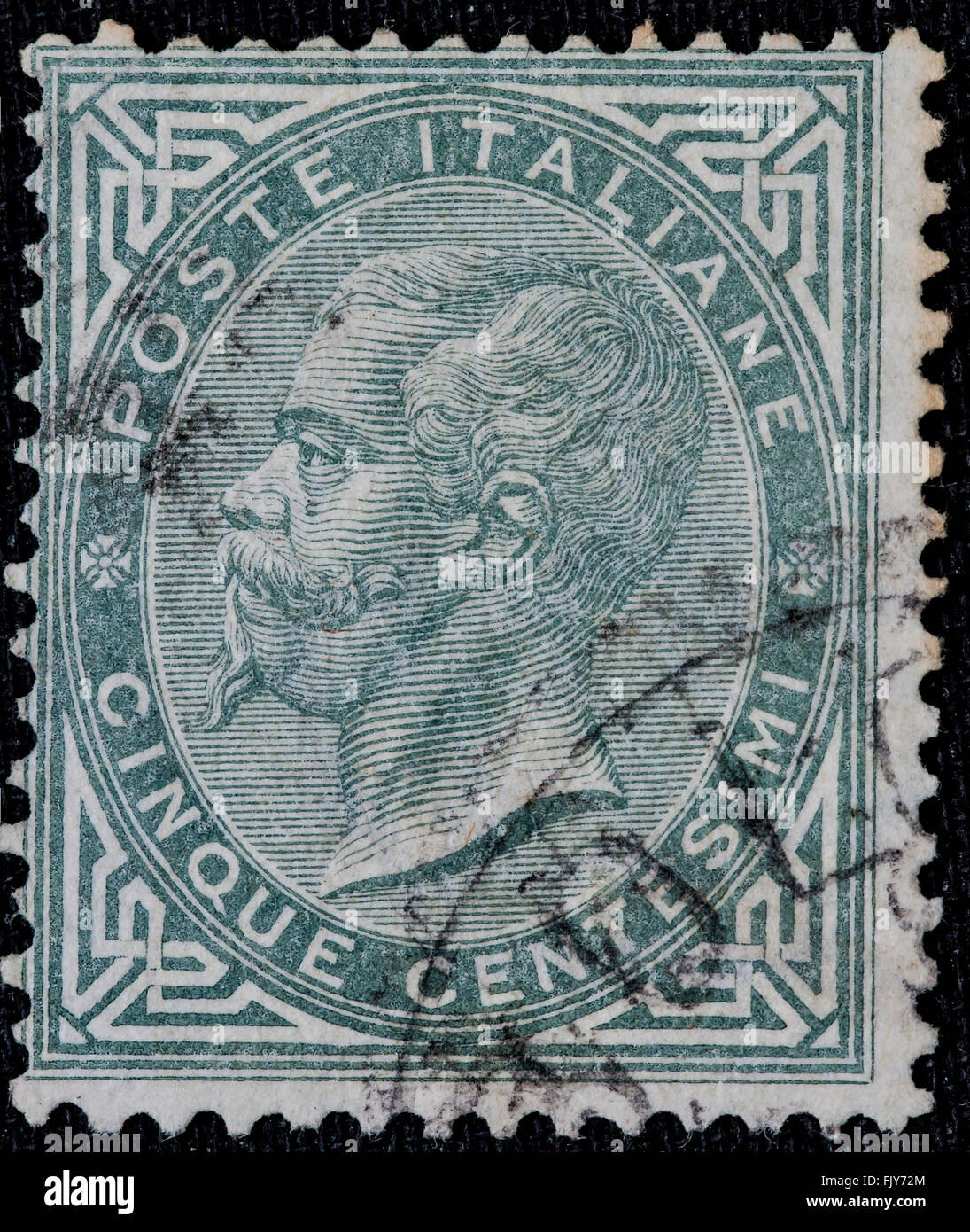 1863 - alte Briefmarke des Königreichs Italien König Vittorio Emanuele II - 5 c verwendet. Stockfoto