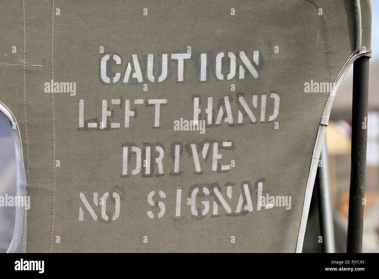 Vorsicht linker Hand-Antrieb kein Signal Stockfoto