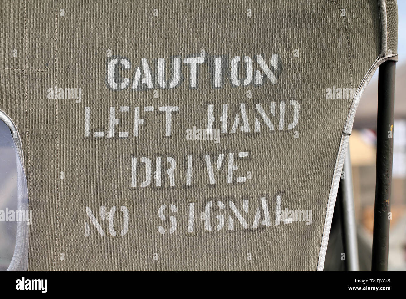 Vorsicht linker Hand-Antrieb kein Signal Stockfoto