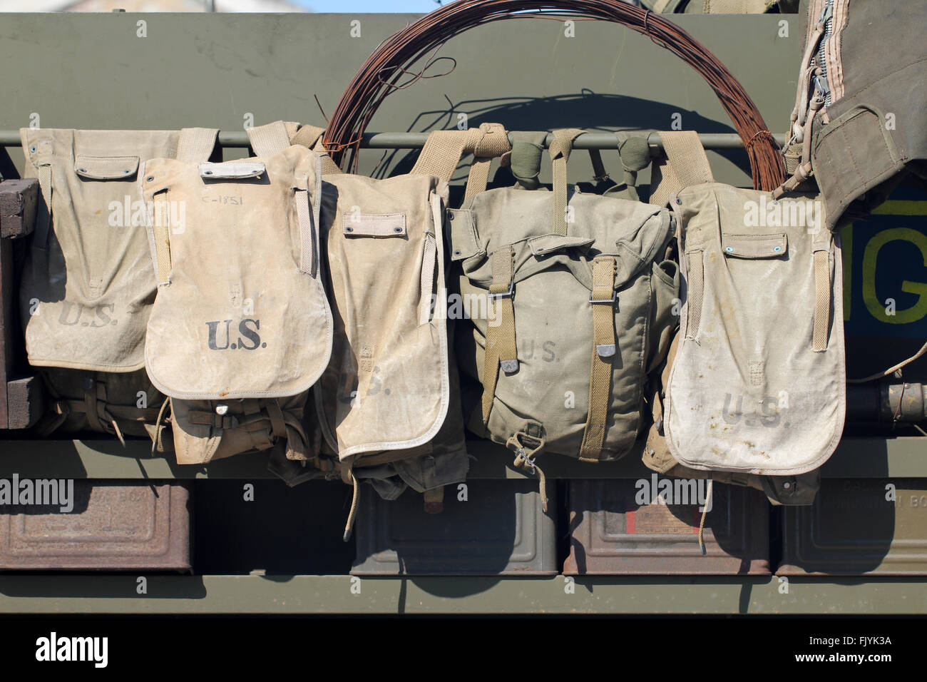 Alte amerikanische Armee Taschen Stockfoto