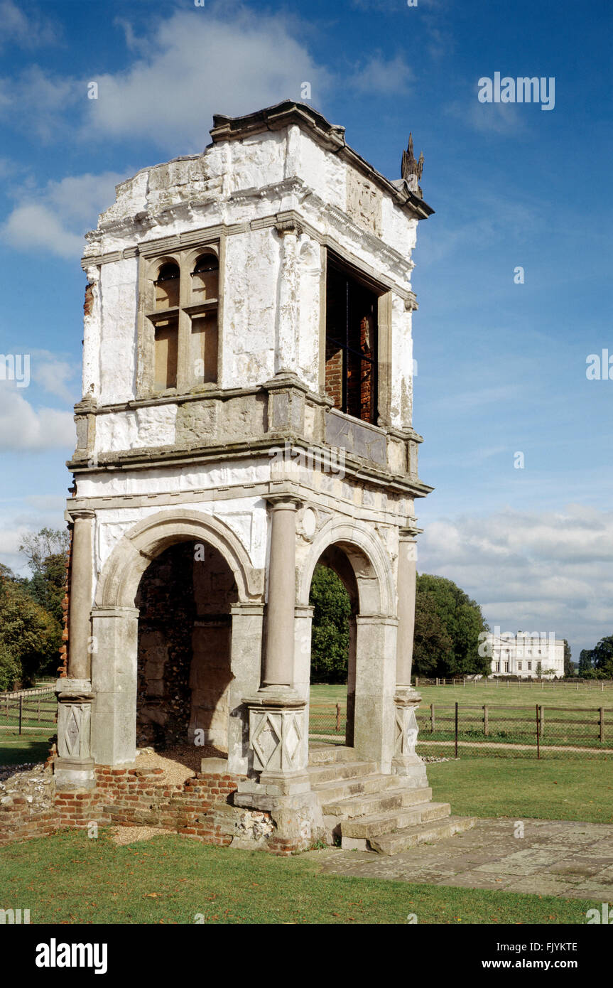 ALTES Haus in GORHAMBURY, Hertfordshire. Der Veranda nach Abschluss der Reparaturarbeiten. Gesamtansicht von Südwesten. Stockfoto