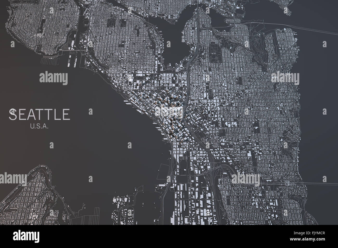 Seattle Karte, Satellitenbild, Usa Stockfoto