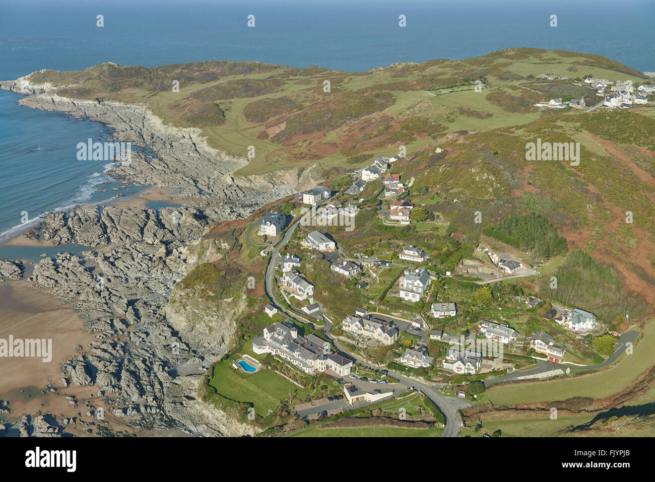 Eine Luftaufnahme von Nord-Devon Badeort Woolacombe Stockfoto