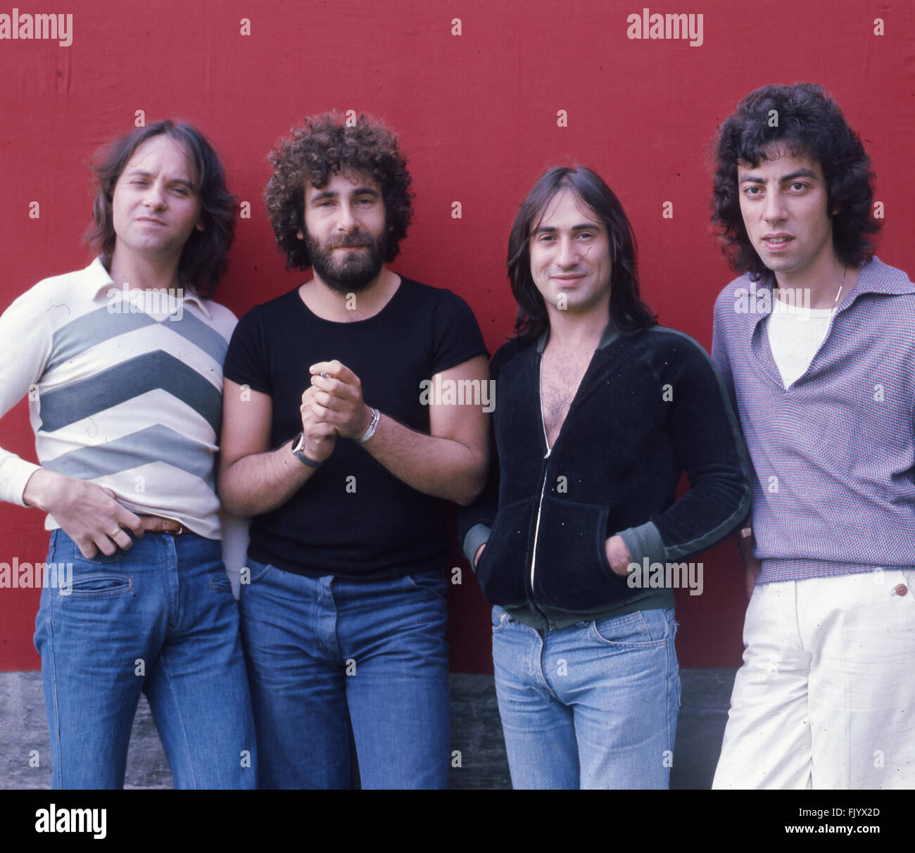 10cc-UK-Rock-Gruppe im Jahre 1974. Von links: Eric Stewart, Kevin Godley, Lol Creme, Graham Gouldman Stockfoto