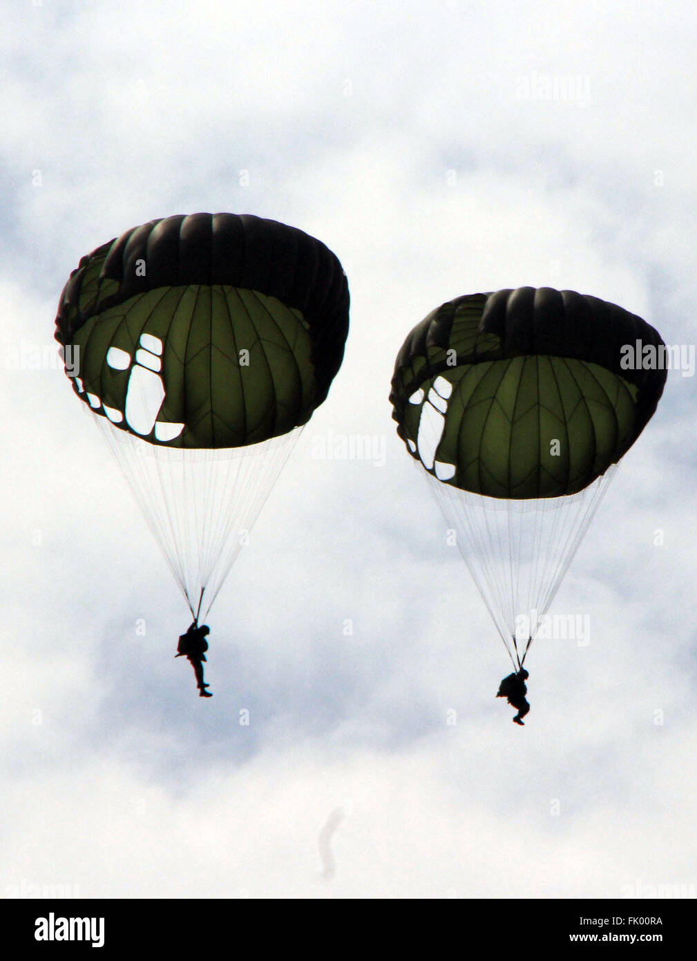 4. März 2016 - Kampar, Indonesien, Riau - RIAU. Indonesien - März 04: Indonesien spezielle Luftwaffe '' Schweinespeck '' und Armee grün Barret Übung Fallschirmjäger während '' Special Operations Command Pacific'' oder uns Socpac bei Kampar am 4. März 2016 in Riau, Indonesien. Der Zweck dieser Übung ist es, die Fähigkeiten der Elite in Indonesien und den Vereinigten Staaten zu verbessern. (Kredit-Bild: © Sijori Bilder über ZUMA Draht) Stockfoto