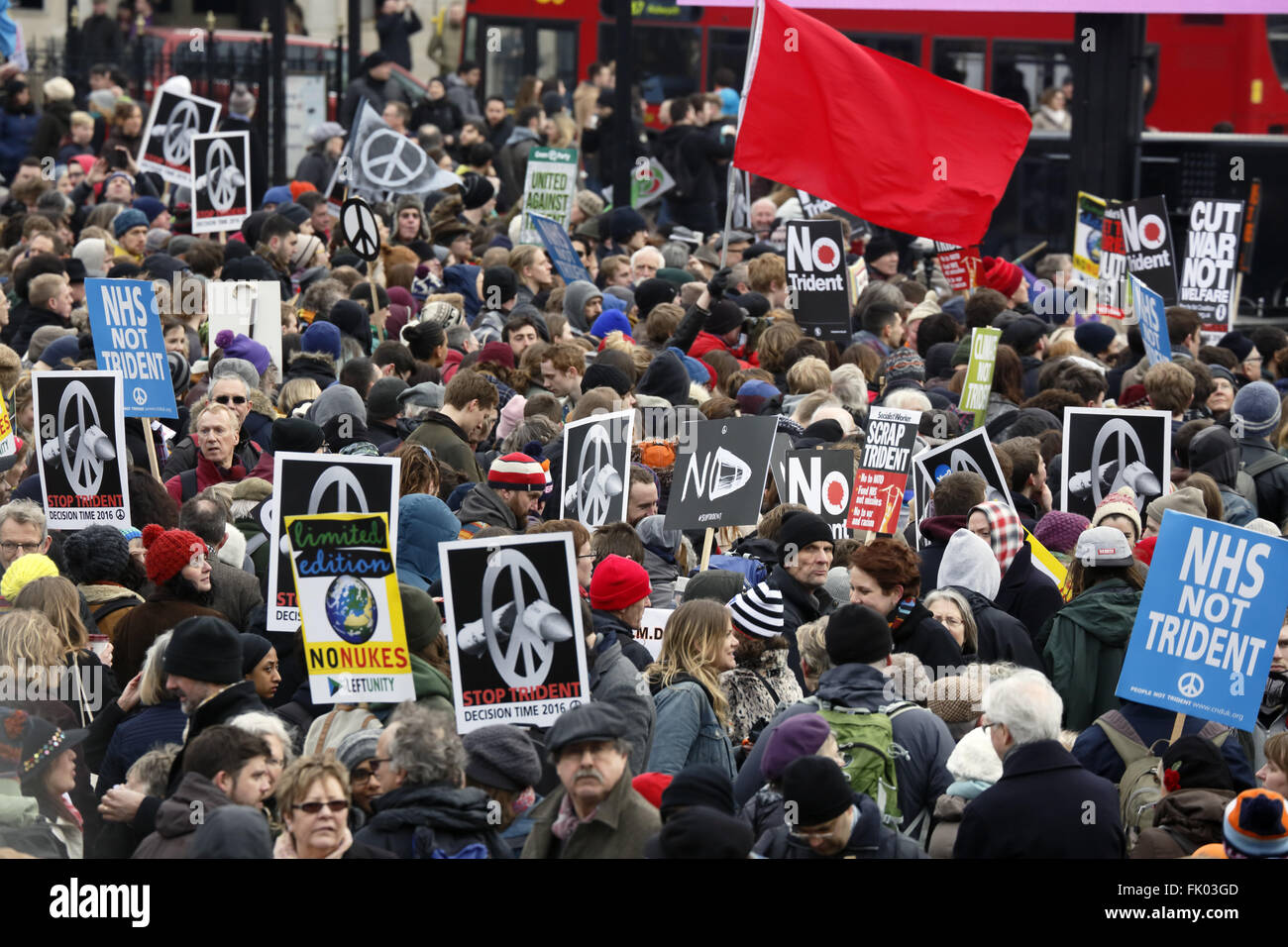 Anti-Trident Kundgebung in London, Februar 2016. Stockfoto