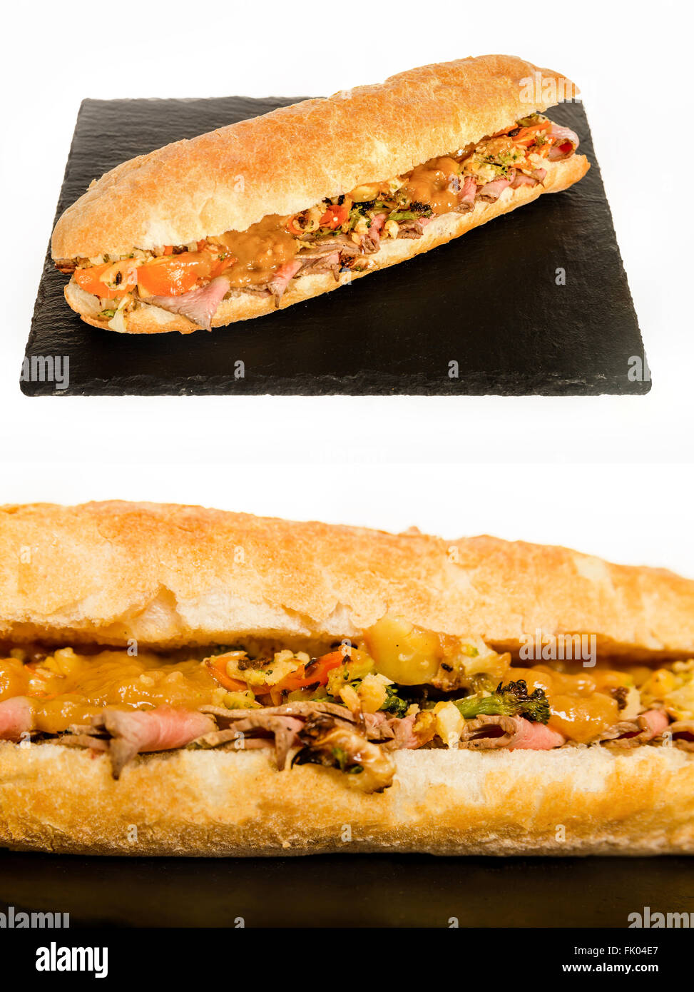 Italienische Sub langes Baguette mit Schinken-Käse-Tomaten und ...