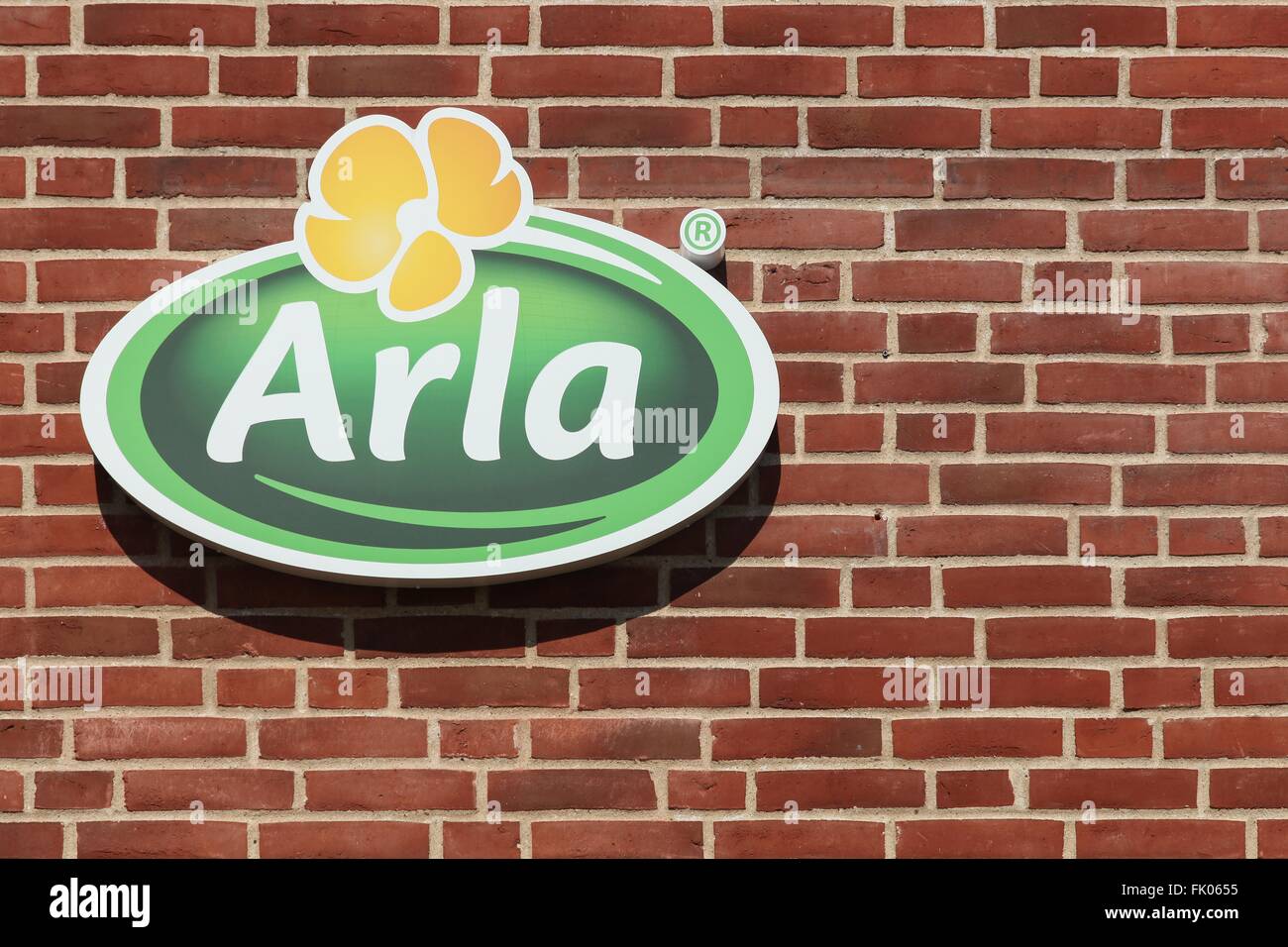 Arla Foods Logo an der Wand Stockfoto