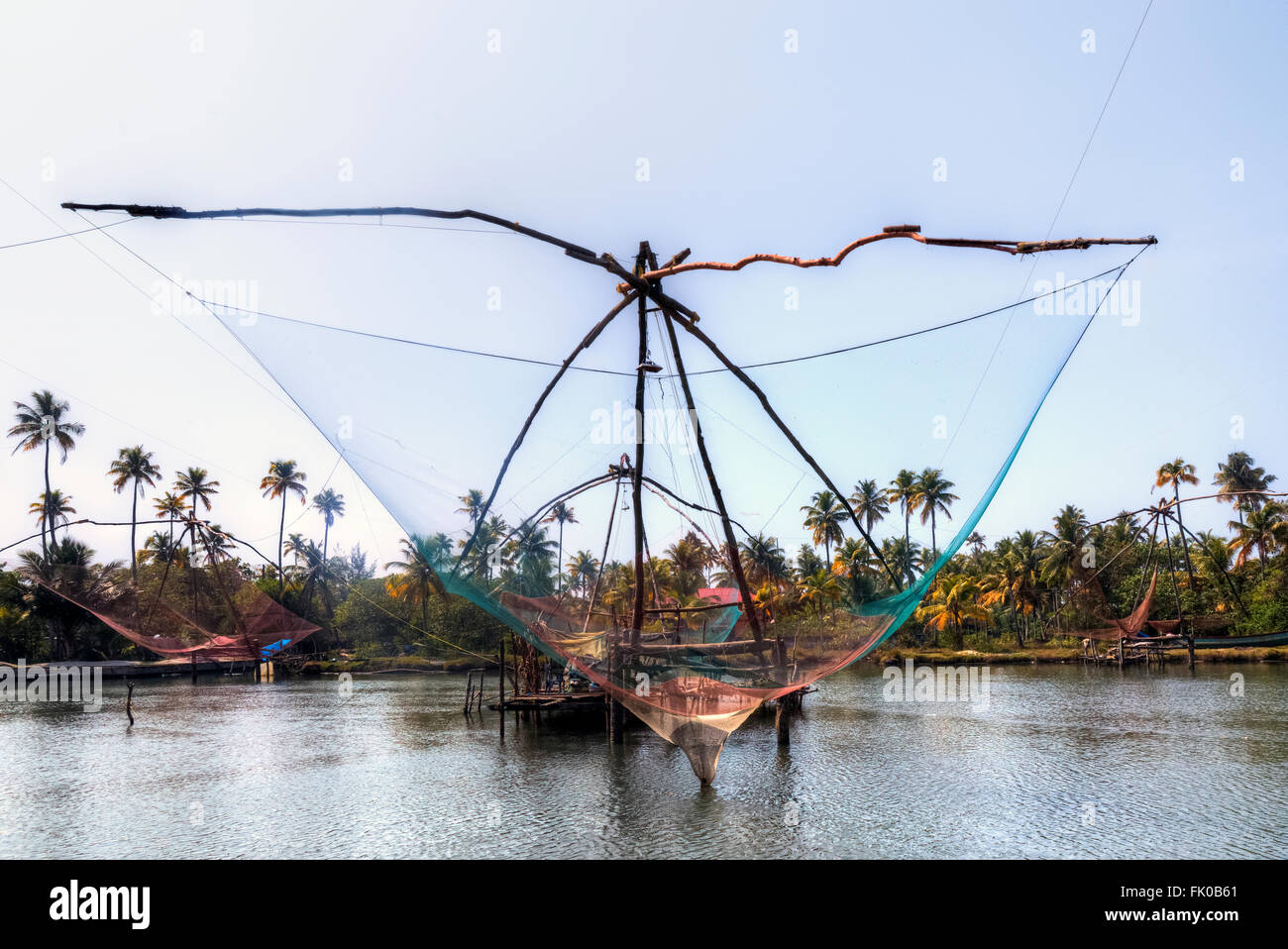 Chinesische Fischernetze, Kochi, Kerala, Indien, Asien Stockfoto
