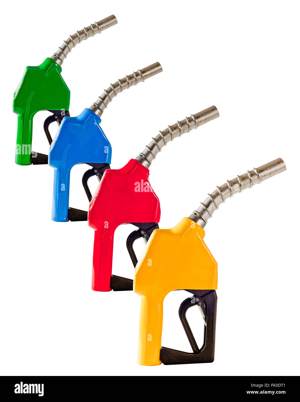 Vier farbige Benzin Kraftstoff Pumpe Düsen Stockfoto