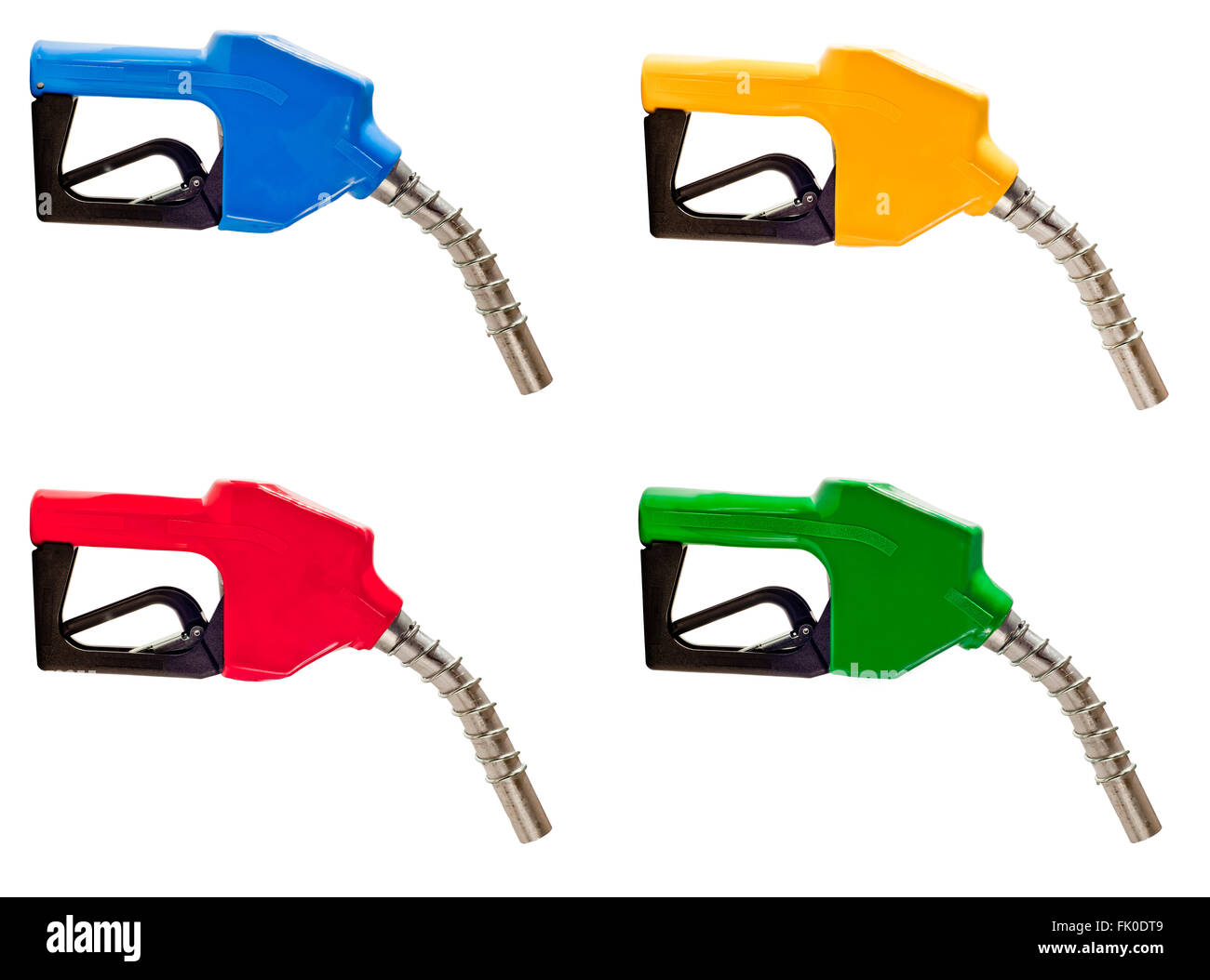 Benzin-Kraftstoff-Düsen in vier Farben Stockfoto
