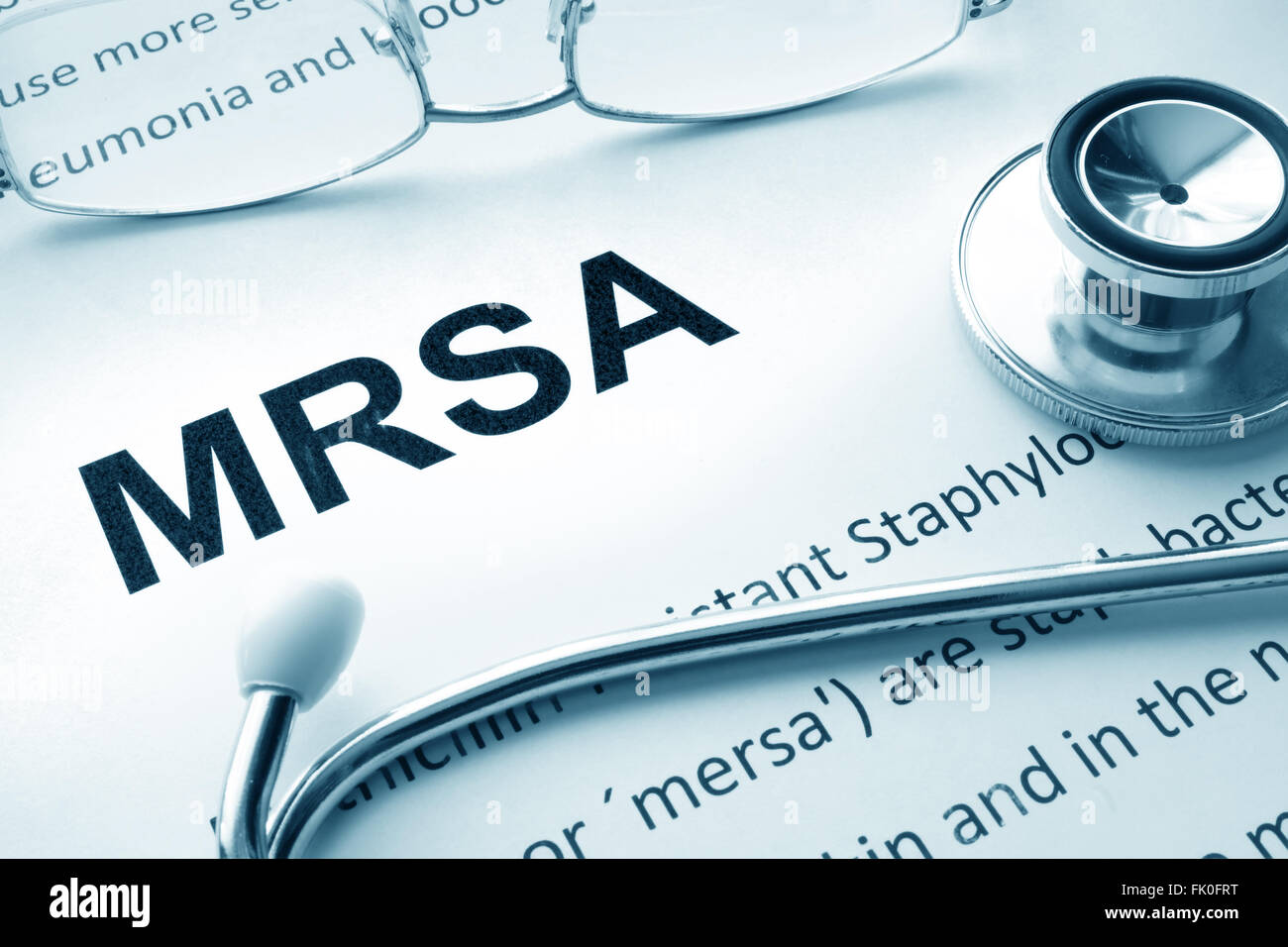 Papier mit Worten MRSA Methicillin-resistenten Staphylococcus Aureus Stockfoto