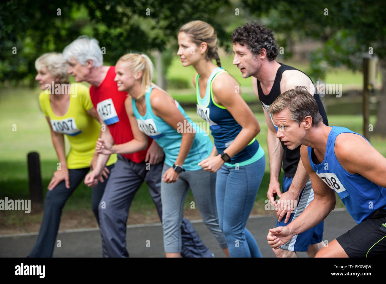 Marathon-Athleten am Start Stockfoto