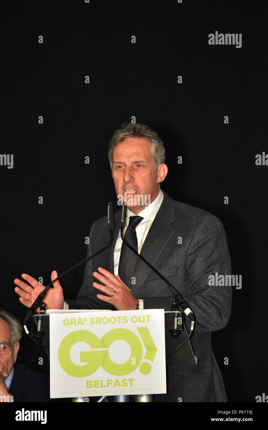 Belfast, Vereinigtes Königreich. 4. März 2016. MP Ian Paisley spricht auf der Basis heraus Ltd Konferenz in Titanic Quarter Menschen zu sagen, dass "Wir sind besser dran, aus Europa". © Mark Winter/Pacific Press/Alamy Live-Nachrichten Stockfoto