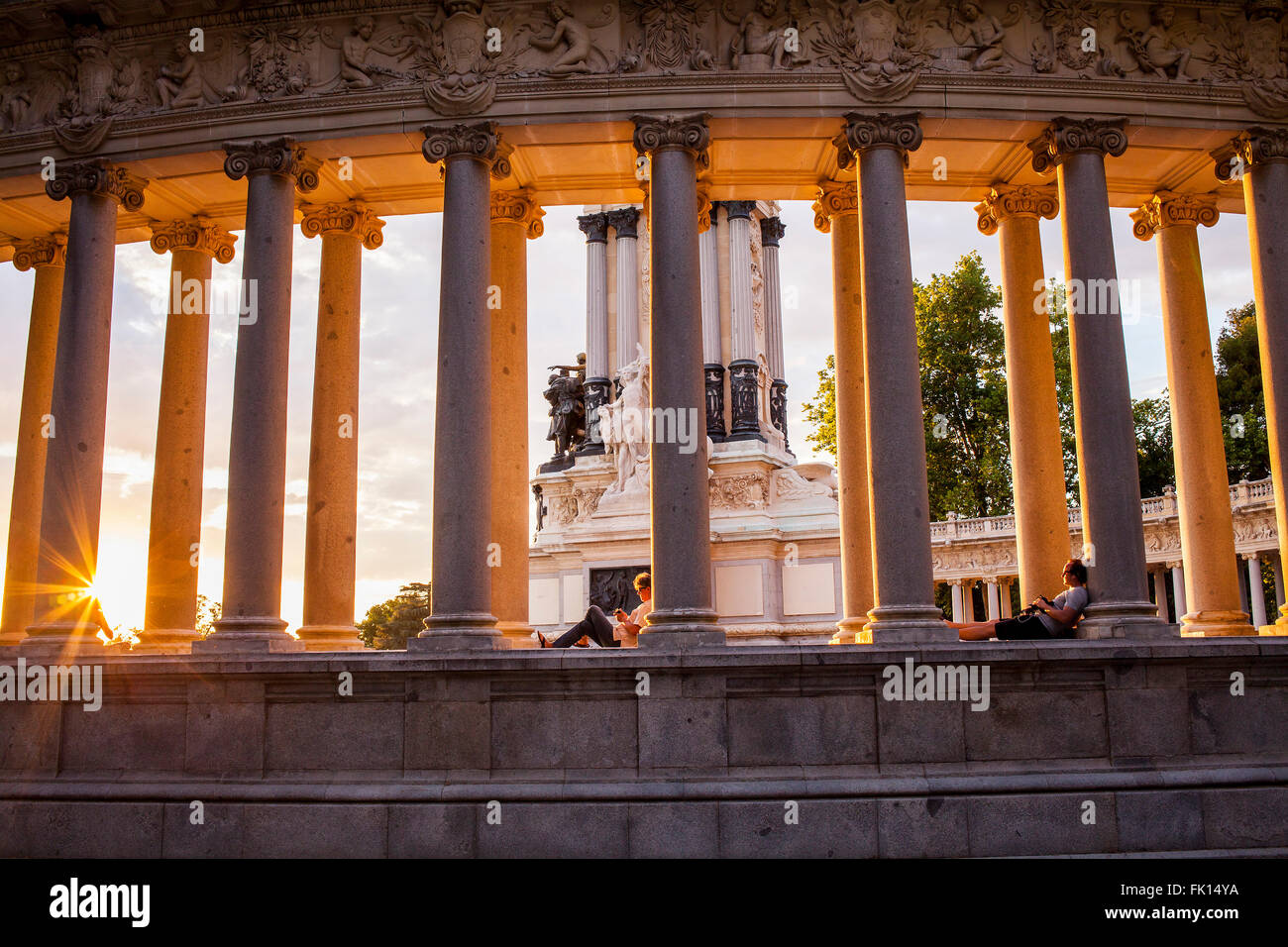 Alfonso XII-Denkmal, im Retiro-Park. Madrid. Spanien. Stockfoto