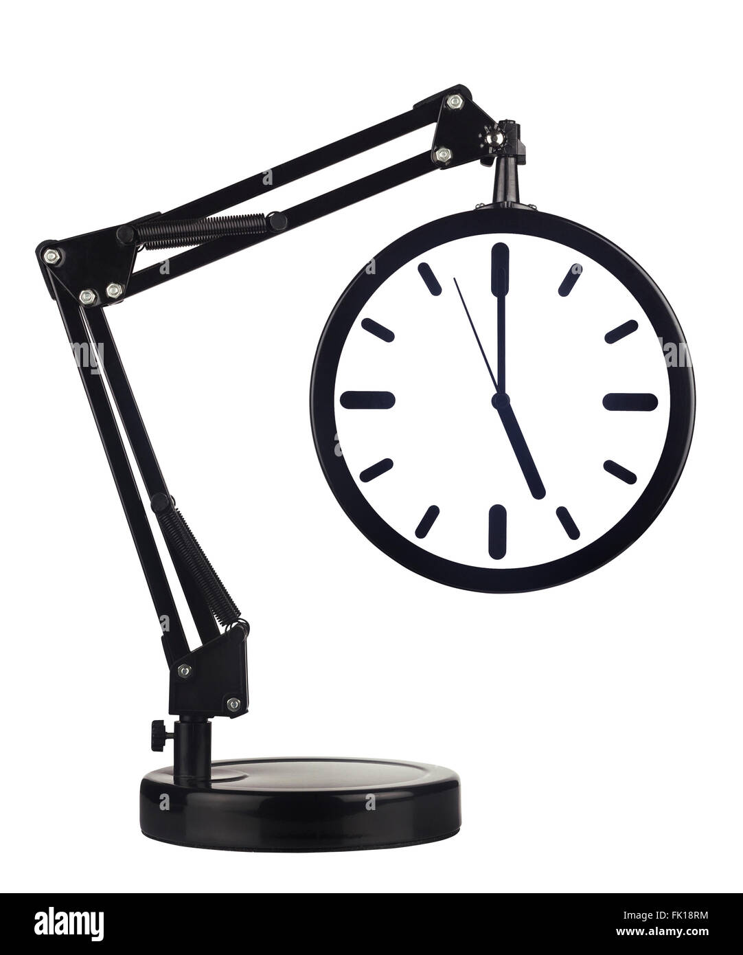 Schwarze Uhr mit Arm zeigen, 05:00 isoliert auf weißem Hintergrund Stockfoto