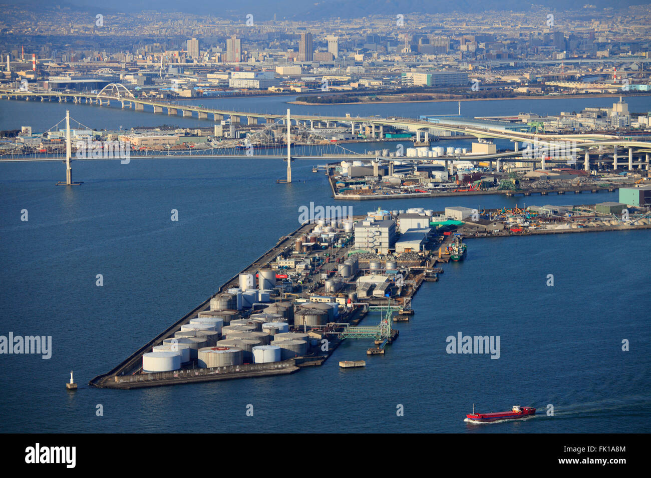 Japan: Osaka, Bay Area, Luftaufnahme; Stockfoto