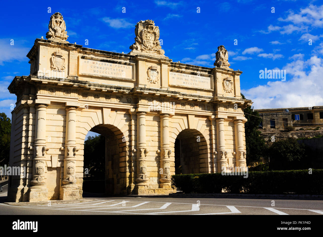 Floriana Stadttor Porte des Bombes, Valletta, Malta. Stockfoto
