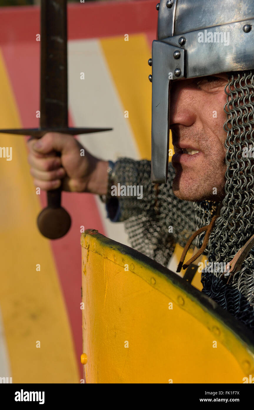 Normannischen Ritters, Schlacht von Hastings 1066 Re-Enactment. East Sussex. England. UK Stockfoto