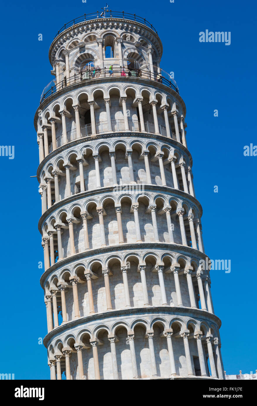 Pisa, Provinz Pisa, Toskana, Italien.  Der schiefe Turm von Pisa in der Campo dei Miracoli oder Feld der Wunder. Stockfoto