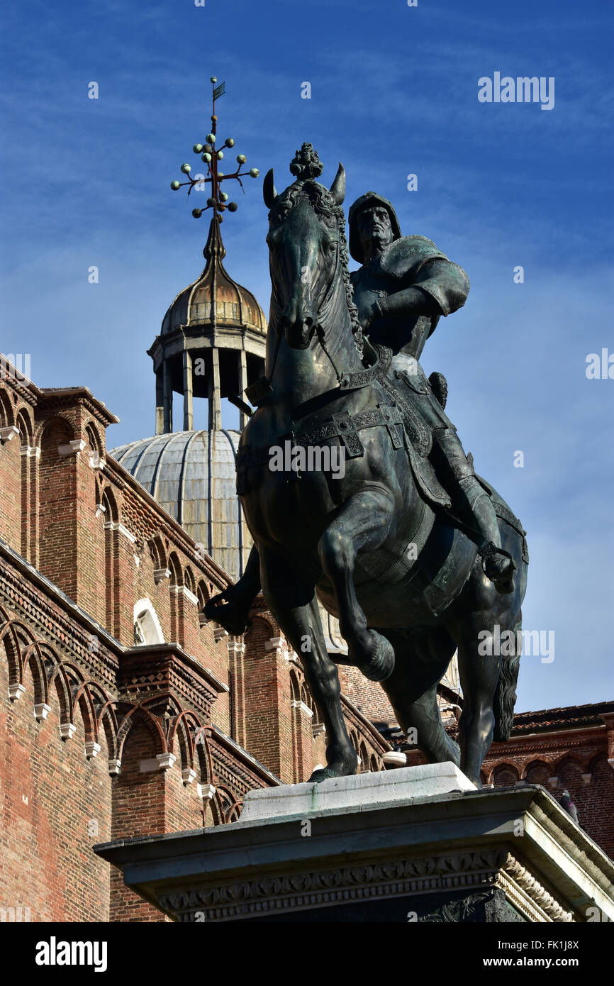 Reiterstatue von San Giovanni e Paol Bartolomeo Colleoni und berühmten italienischen Renaissance "Herren" (Soldier Of Fortune) Stockfoto