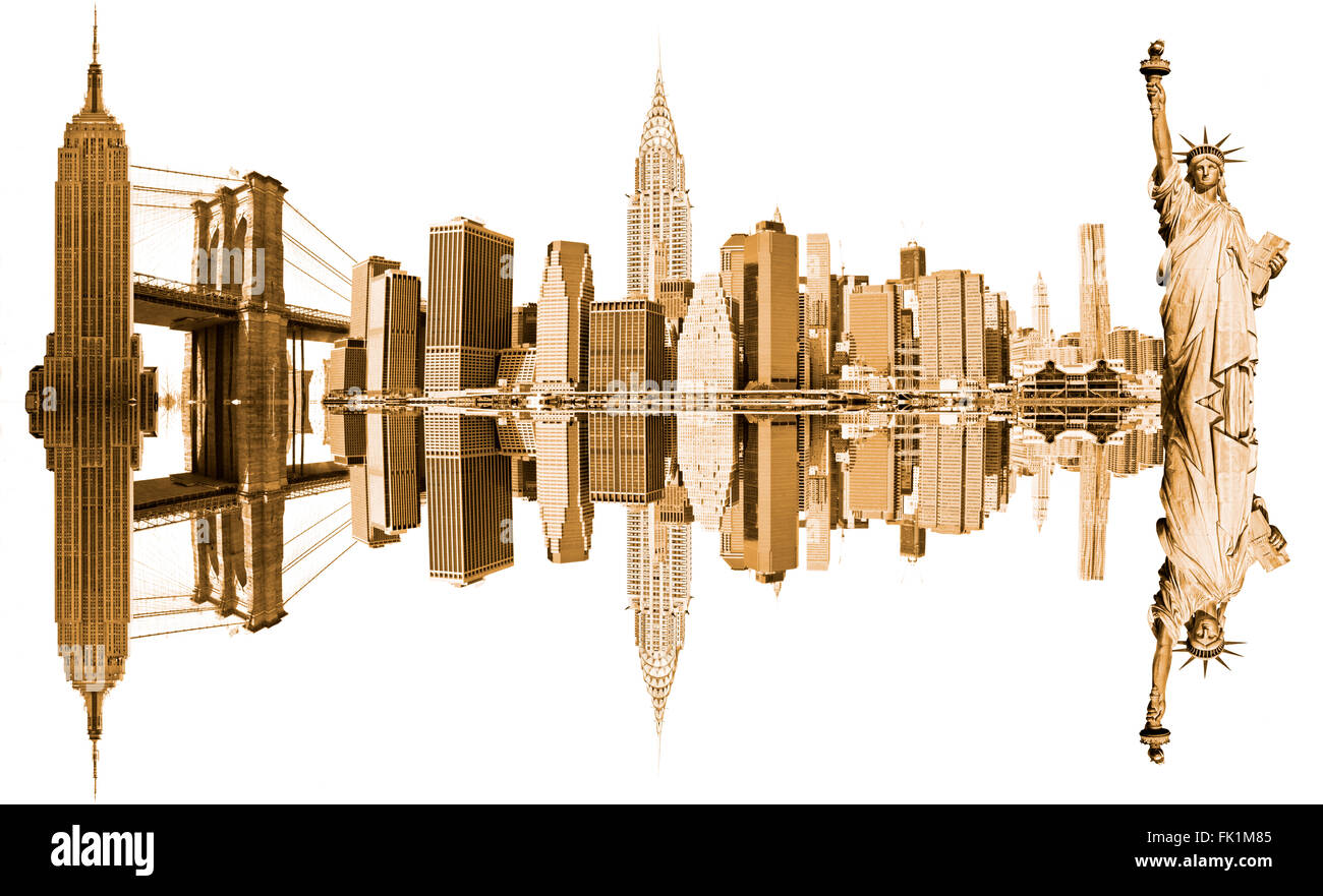 Wahrzeichen von New York City, USA. Isoliert auf weiss. Stockfoto