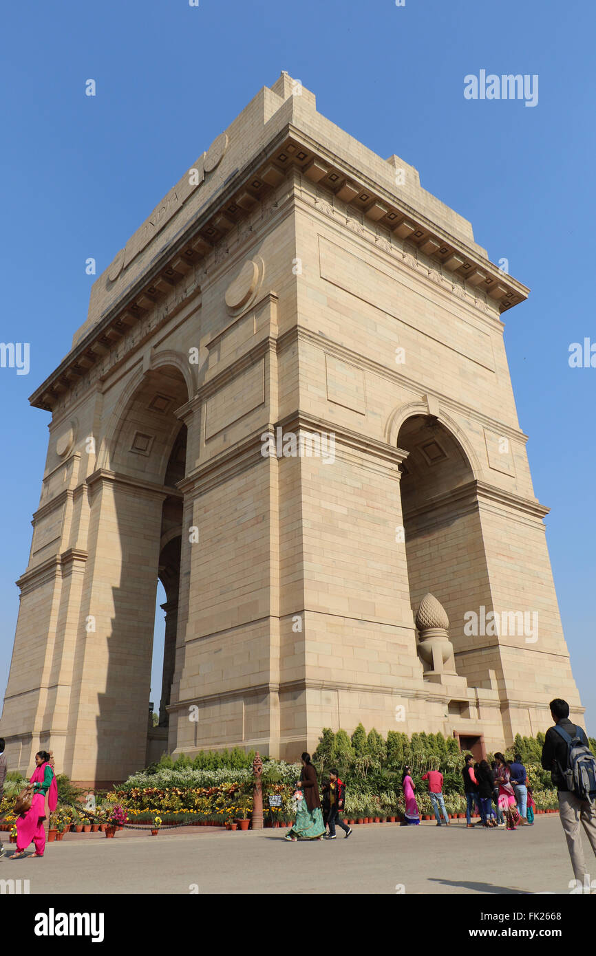 India Gate, eines der Wahrzeichen in New Delhi, Indien. Es ist ursprünglich das All India War Memorial für die 70.000 tot genannt Stockfoto