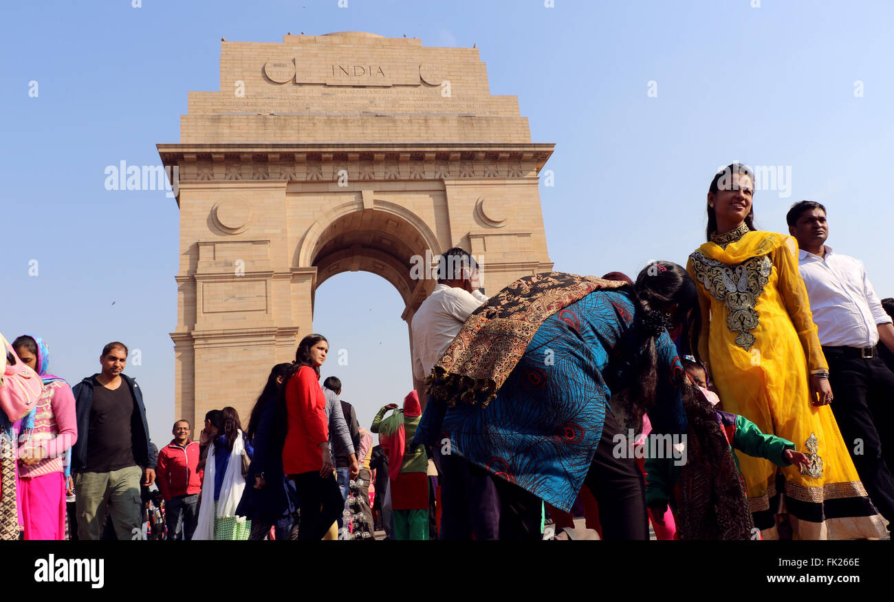 India Gate, eines der Wahrzeichen in New Delhi, Indien. Es ist ursprünglich das All India War Memorial für die 70.000 tot genannt Stockfoto