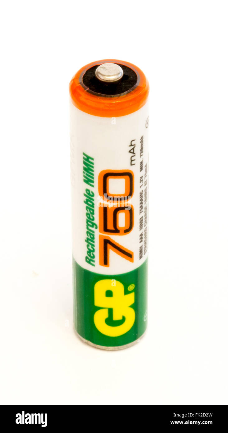 GOMEL, Weißrussland - 2. Februar 2016: GP AAA-alkaline-Batterie auf einem weißen Hintergrund. Gold Peak Industries (Holdings) Limited ist eine Stockfoto