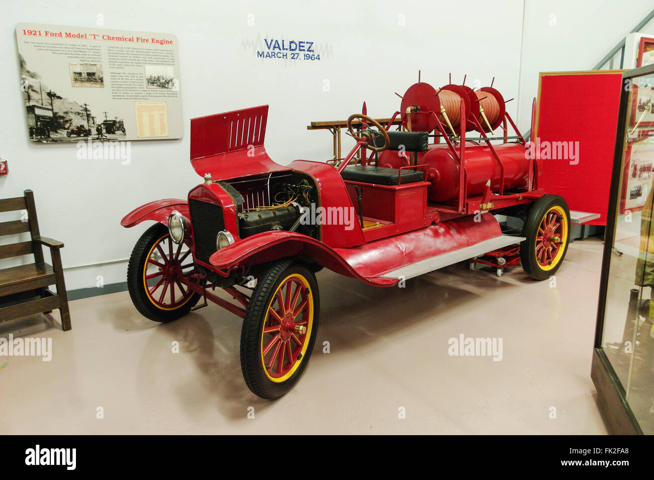 1921 Ford Model T chemische Feuerwehrauto. Auf der Ausstellung im Musée Valdez in Valdez, Alaska. Stockfoto