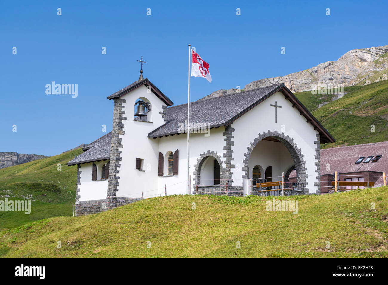 Maria, Königin der Engel (Maria, Königin der Engel) Kapelle in den Schweizer Alpen, im Tannalp, Melchsee-Frutt, Schweiz. Stockfoto