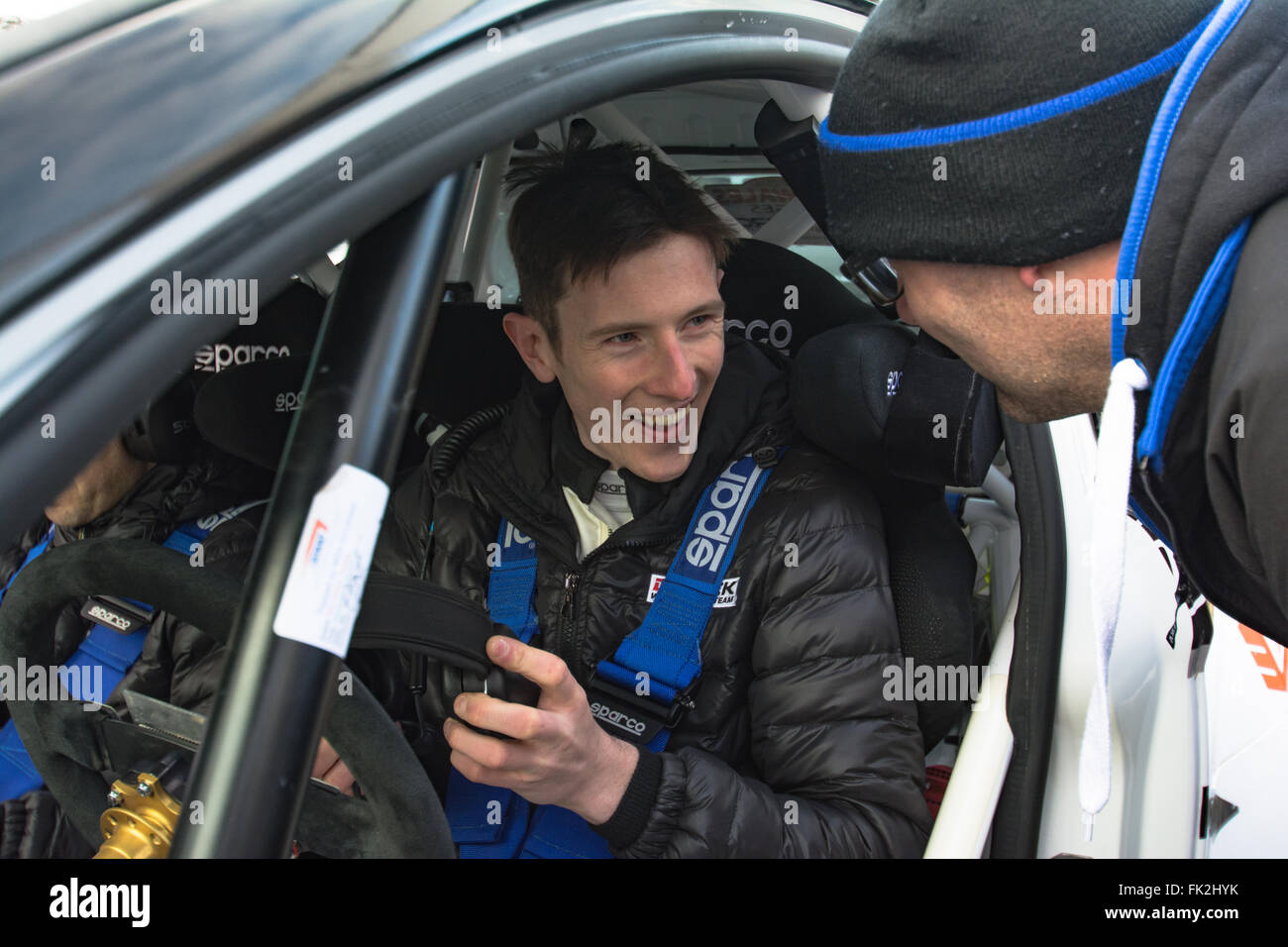 Neustadt, Powys, Wales, UK. 6. März 2016. MSA Mid Wales rally Elvyn Evans 03.06.16 Credit: Paul Williams/Alamy Live News Stockfoto