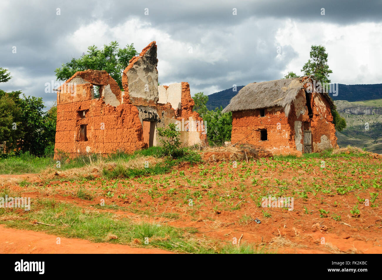 Ein Ziegelhaus in Zentralmadagaskar Stockfoto