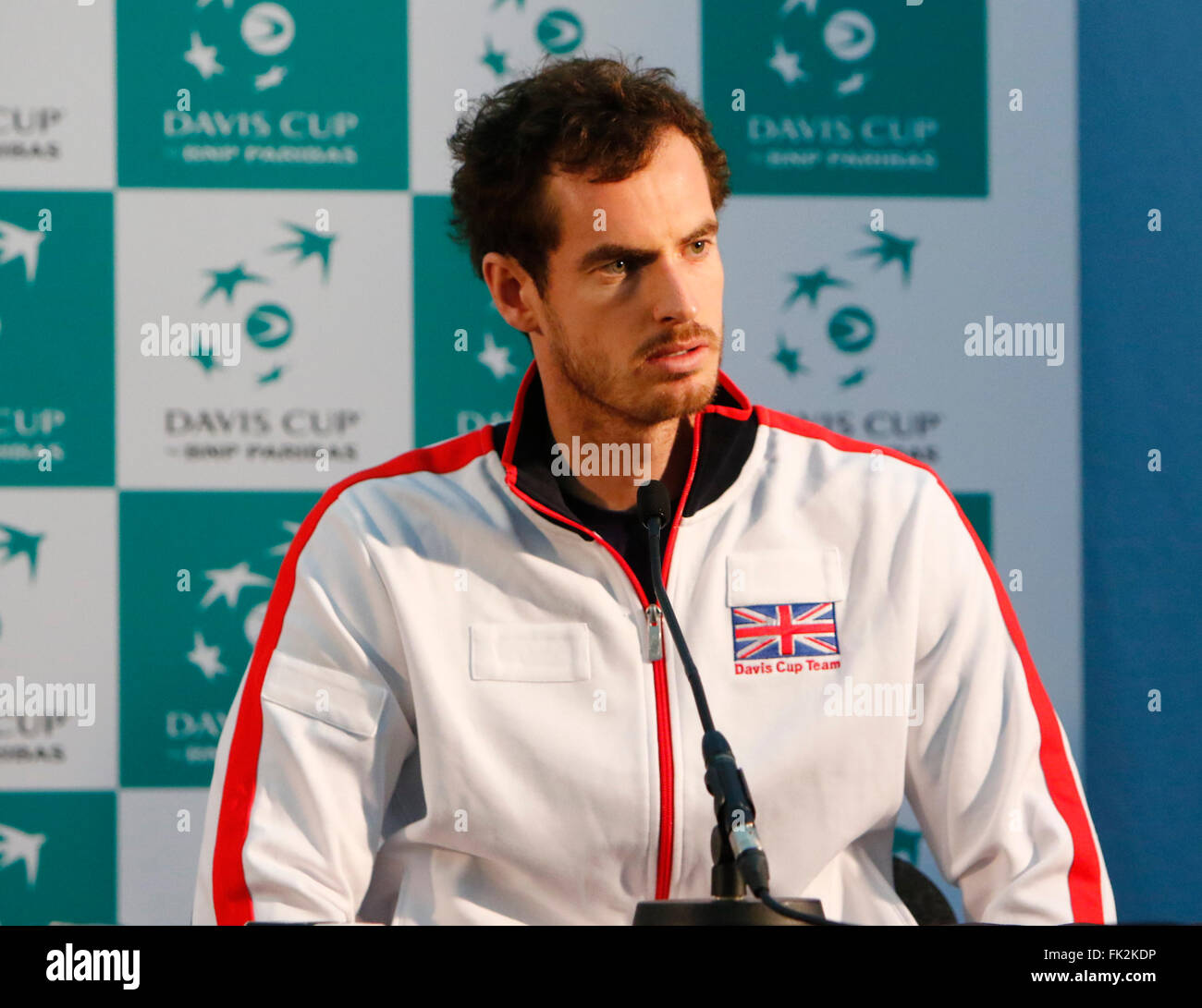 Barclaycard Arena, Birmingham, UK. 4. März 2016. Davis Cup Tennis World Group ersten Runde. Großbritannien im Vergleich zu Japan.Jamie Murray auf der Pressekonferenz nach dem Spiel nach heutigen Doppel-match zwischen den Briten Andy Murray und Jamie Murray und Japans Yoshihito Nishioka und Yasutaka Uchiyama Großbritannien jetzt weitermachen in der dritten und letzten Tag Spiel 2: 1. © Aktion Plus Sport/Alamy Live-Nachrichten Stockfoto