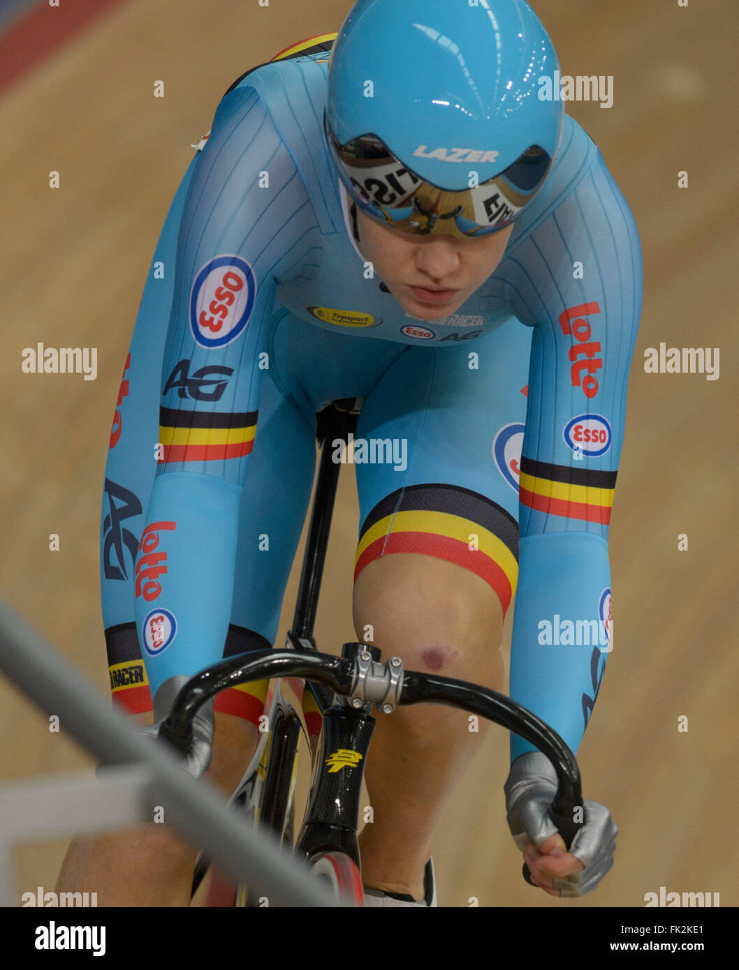 Lee Valley VeloPark, Queen Elizabeth Olympic Park London, UK. 6. März 2016. Frauen Omnium (500M Zeitfahren, fliegende Runde). Bildnachweis: Stephen Bartholomäus/Alamy Live-Nachrichten Stockfoto