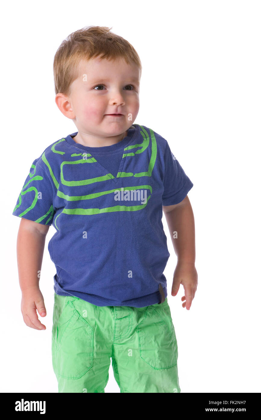 Portrait Of A Cool Toddler Boy auf weißem Hintergrund Stockfoto