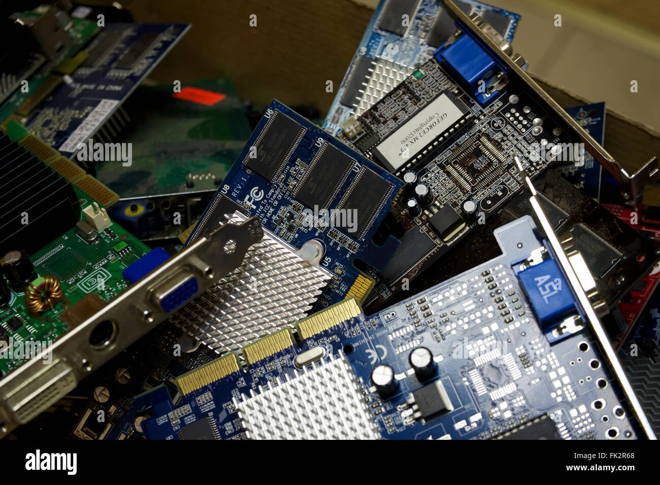 Deponie Computerkomponenten. Defekte Geräte. Stockfoto