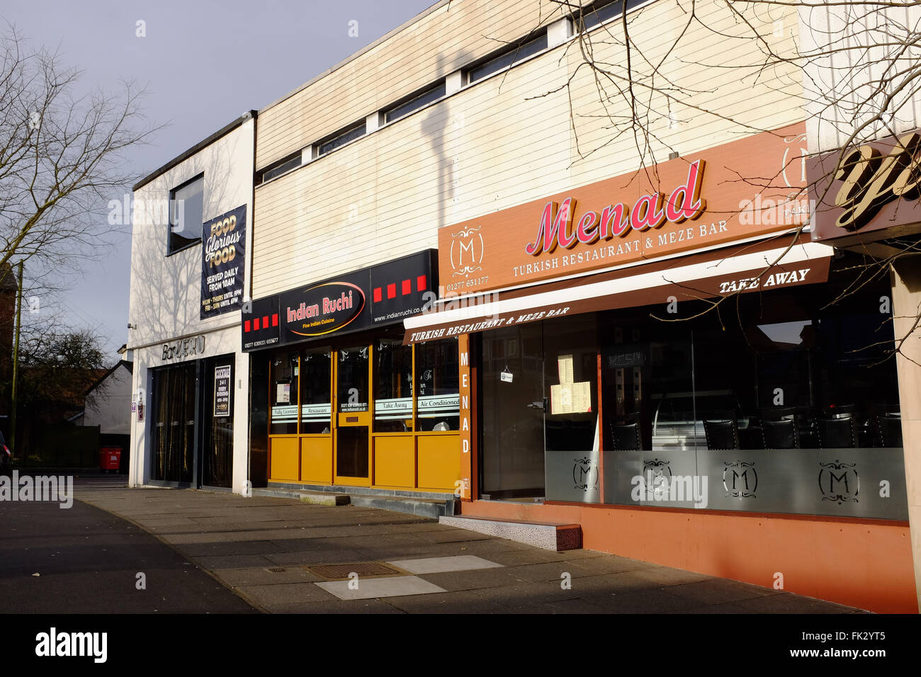 Billericay Essex UK – in der Stadt gibt es ethnische Restaurants, darunter auch das türkische Restaurant Menad Stockfoto