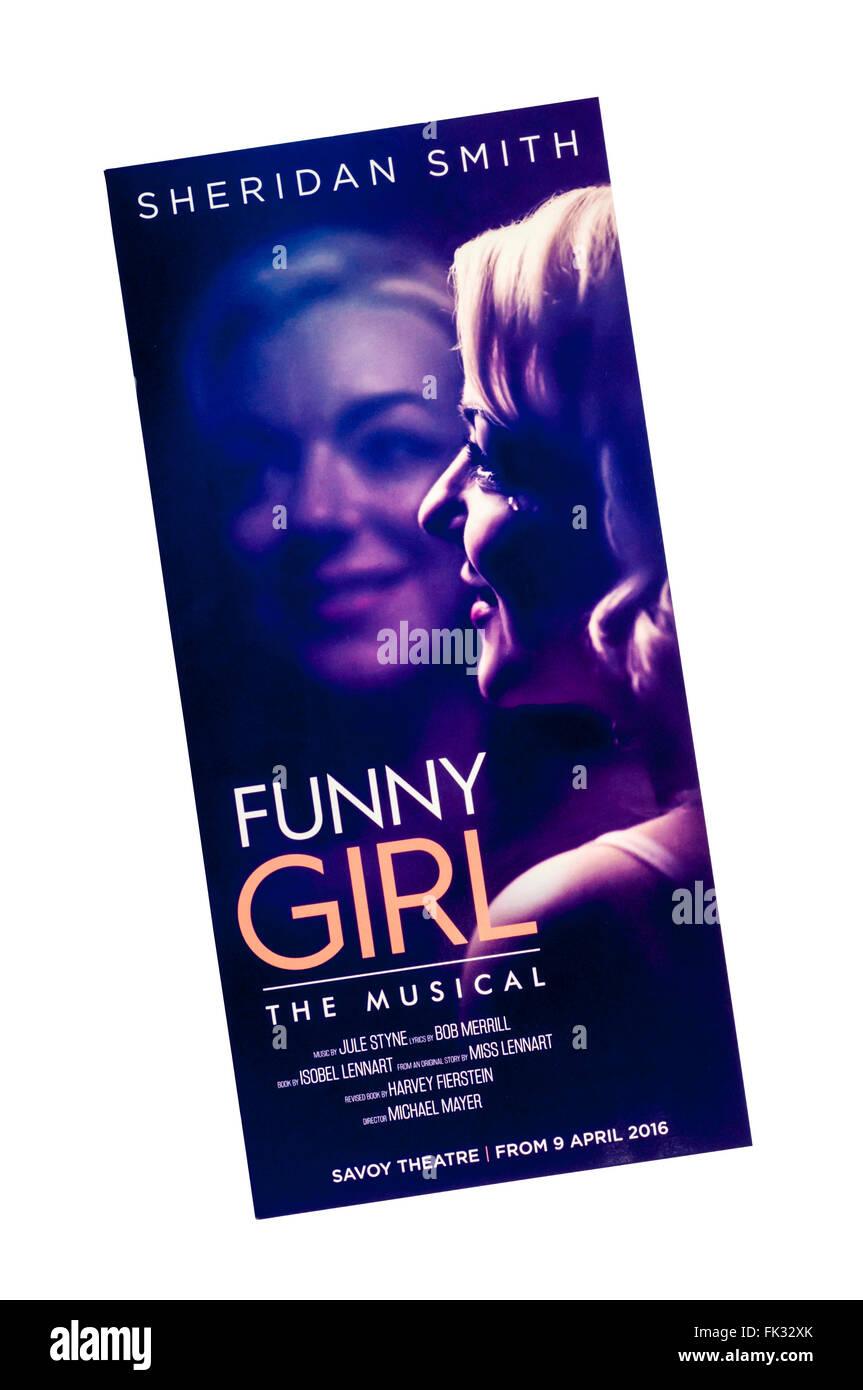 Flyer für die 2016 übertragenen Produktion von Funny Girl mit Sheridan Smith als Fanny Brice im Savoy Theatre. Stockfoto