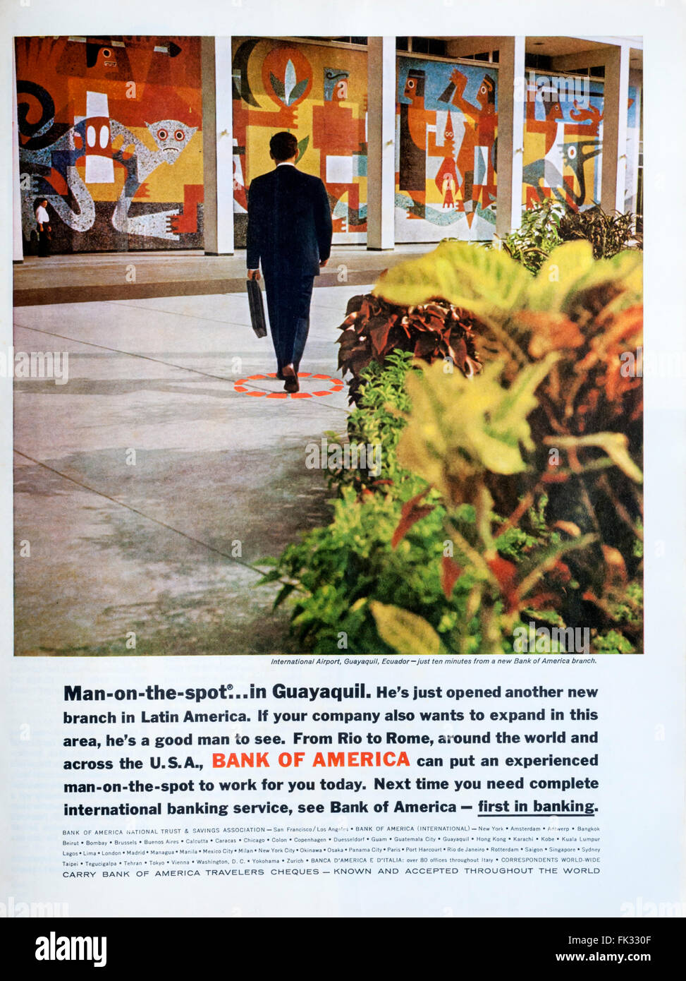 1960er Jahre Magazin Werbung Werbung Bank of America. Stockfoto