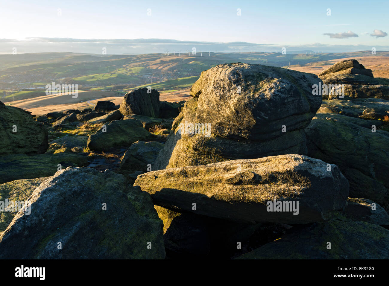 Felsen auf dem Gipfel des Blackstone Rand, in der Nähe von Littleborough, größere Manchester, UK Stockfoto