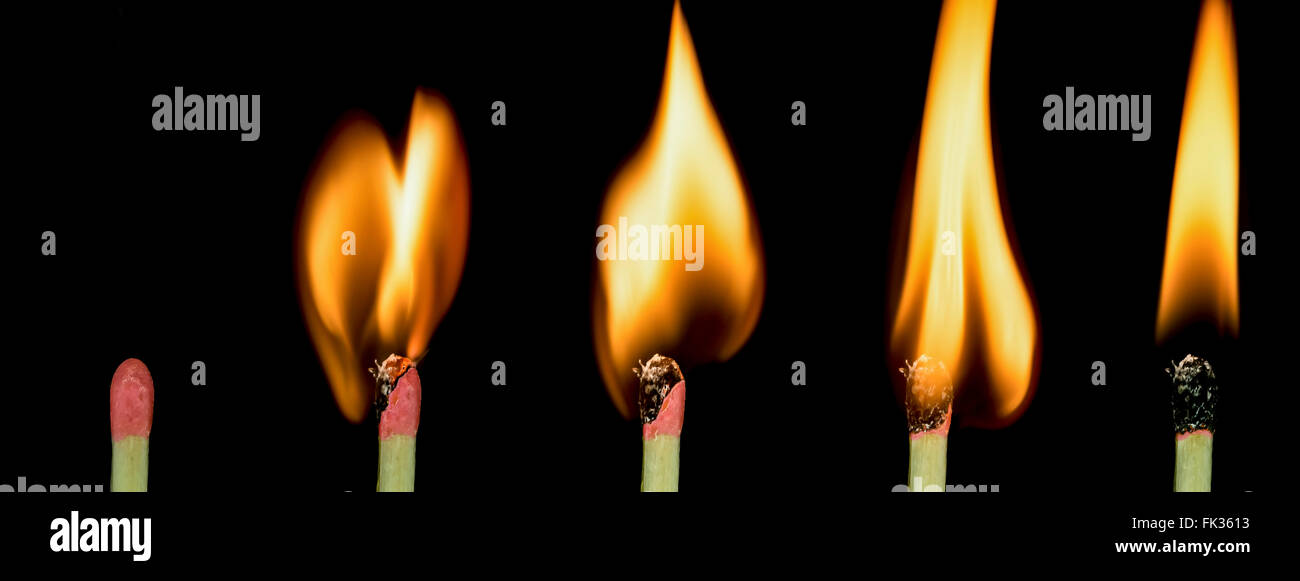 Sequenz zeigt eine Übereinstimmung anzünden und brennen. Stockfoto