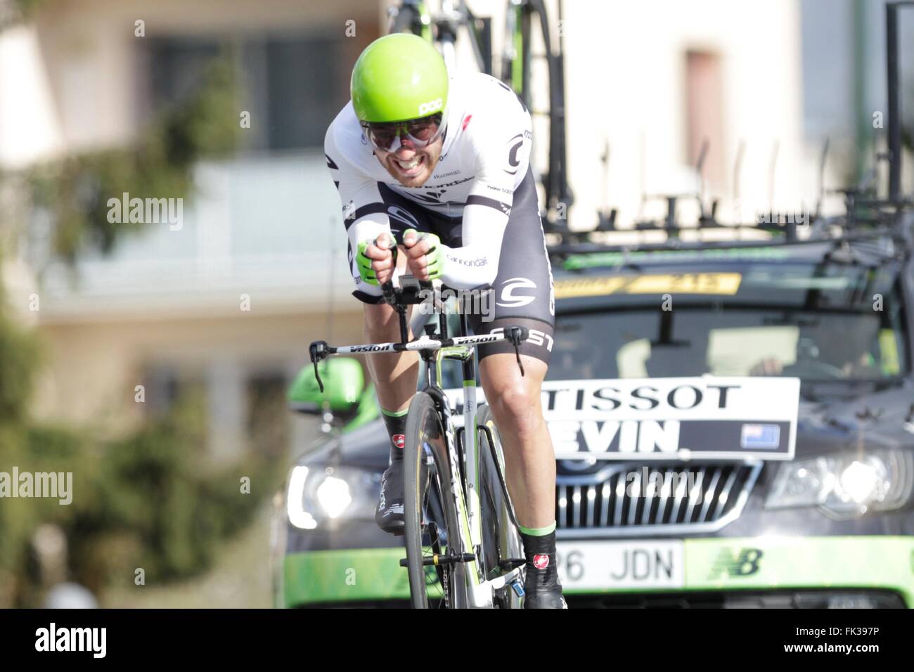 Conflans-Sainte-Honorine, Frankreich. 6. März 2016. Patrick Befin (Orica Greenedge) während des Prologs von Paris - Nizza 6. März 2016 in Conflans-Sainte-Honorine, Frankreich Credit: Laurent Lairys/Agence Locevaphotos/Alamy Live News Stockfoto