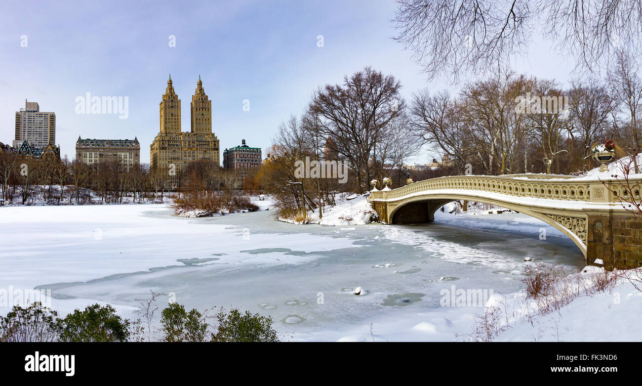 Central Park gefrorene Landschaft Winterlandschaft in Manhattan, New York City Stockfoto